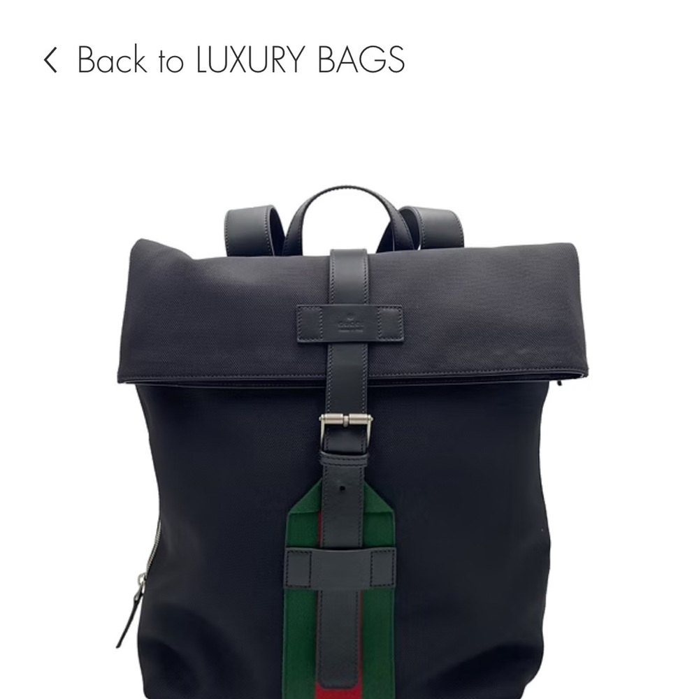 Gucci Black and Green Roll-Top Backpack with Signature Stripe